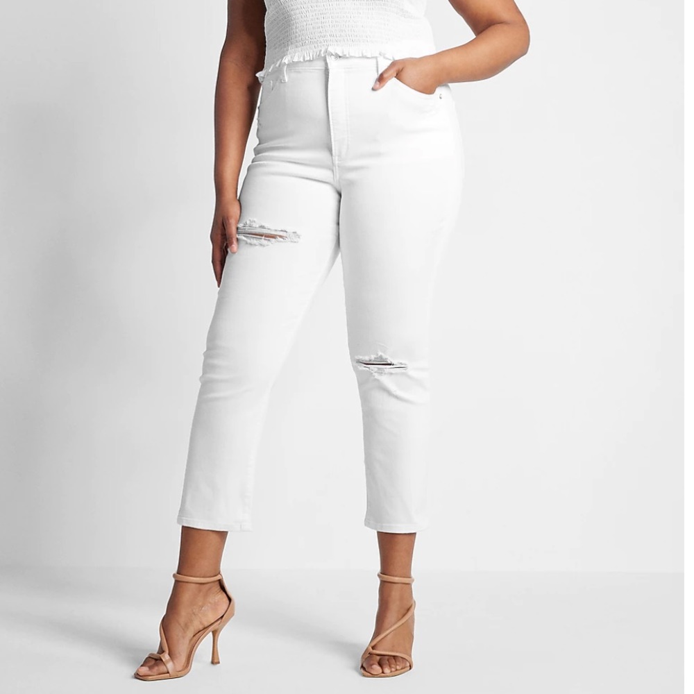 Conscious Edit Super High Waisted White Ripped Slim Jeans